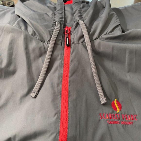 Vantage Windbreaker Unisex Adult XL "Scarlet Pearl" Monogram Hooded Gray/Red - Picture 12 of 15